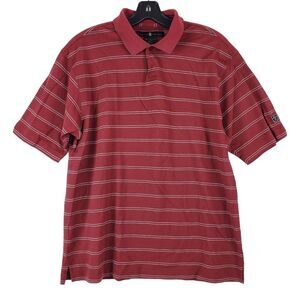 NIKE Polo Shirt Mens Medium Red White Stripes TIGER WOODS Golf Golfer Athleisure